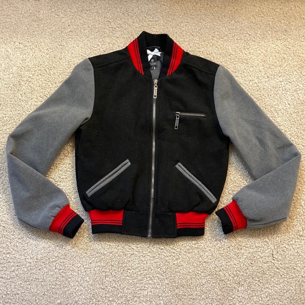 Ashley flannel bomber letterman style jacket size xsmall/small like new
